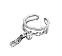 RVHAOODI 1pc Nouvelle chaîne de liens anneau de couleur gland zircone avec anneau de doigt de charme pendentif en pointe pour les femmes ouvrant une bague réglable