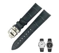 RVHAOODI 20 mm 21 mm 22 mm Black Blue Bleu en cuir authentique Watch Band Ajustement pour IWC Jaeger LeCoultre Master Cowhide Watch Strap Accessoires