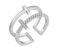 RVHAOODI 2pcs Cross Ring anneaux pour les adolescentes anneaux ouverts pour les femmes anneaux ajustés anneaux gothiques pavés pour femmes anneaux chrétiens pour femmes anneaux goth