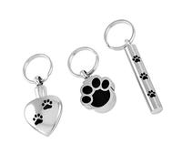 RVHAOODI 3PCS PAT PAW GRAVÉ Un ensemble de trousseau de trousseau de crémation avec du support de cendre Urne Pendentif 316L Matériau en acier inoxydable