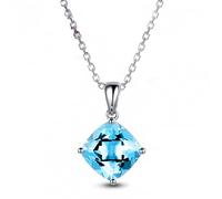 RVHAOODI 925 Collier pendentif pour femmes bijoux carré le lac Blue topaze de mariage fête des cadeaux de la Saint-Valentin