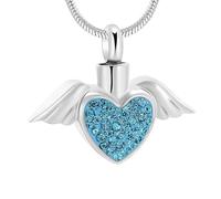 RVHAOODI Angel Wings Heart Memorial Urn Collier, Rose Clear Crystal Cremation bijoux KeepSake Urn Pet Pender Funeral for Women-C