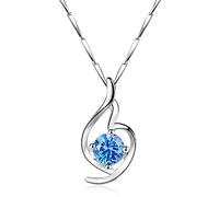 RVHAOODI Coeur pour les femmes, collier argenté, bijoux cubique en zircone, petite amie cadeau de la Saint-Valentin bleu/argent, argent
