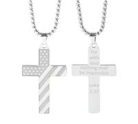RVHAOODI Collier de drapeau américain pour hommes, pendentif de lettrage en vers hip hop inspirant, collier de croix de drapeau américain pour hommes 4 juillet Collier d'anniversaire