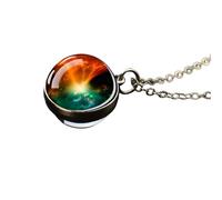 RVHAOODI Collier de planète pour femmes et hommes, collier de système solaire Universe Space Moon Sun Earth Colliers Planet Collier à billes en verre bilatérales, pendentif galaxie avec chaîne