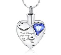 RVHAOODI Collier d'urn de crémation du cœur pour cendres Bijoux commémoratif Bijoux en cristal Sweetsake Vos ailes étaient prêtes mais mon cœur n'était pas bleu