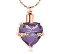RVHAOODI Collier d'urne de bijoux en forme de coeur pour cendres - Angel Wings Pattern Penndant Pendentif Gravated Keepsake for Women-Rose et Purple