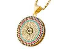 RVHAOODI Collier pendentif œil maléfique plaqué pour femmes, disque rond bohème avec pave coloré zircone cubique, zircone cubique, pas de pierre précieuse
