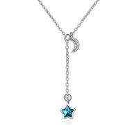 RVHAOODI Collier pour femmes et filles en argent sterling avec pendentif Blue Stars Zirconia Glitter Moon Fashion Y Collier de chaîne Collier Bijoux pour sa fille petite amie Femmes