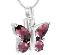 RVHAOODI Crystal Mlumored Crystal Butterfly Rhingestone en acier inoxydable Crémation pour les cendres Mémorial Savourée Urne Pendant Collier Red Light