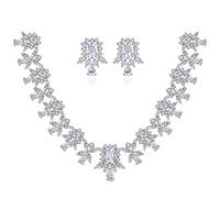 RVHAOODI Ensemble de bijoux pour femmes, collier et boucles d'oreilles en cristal naturel, luxueux accessoire de mode nuptiale/mariage