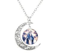 RVHAOODI Jewellry Virgin Mary Moon Collier Glass Dôme Pendant Diy Fiche de bijoux de cadeaux chrétiens créatifs artisanaux, 38 mm, métal, pas de bijoux en pierre précieuse