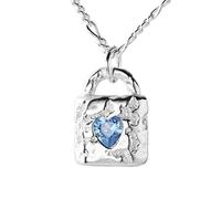 RVHAOODI Lock Textured Lock Silver Blue Zircon Love Bijoux délicat pour les femmes filles