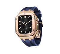 RVHAOODI Men Stainless Steel Case with Watch Strap For Bands 44/45mm Rugged Strap Metal Protective Bumper Cover For IWatch Series 7/6/5/4/SE
