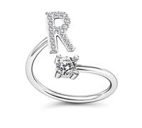 RVHAOODI Pave CZ ajusté 26 Bague de lettre initiale pour femmes Simple Elegant Jewelry Amitié Cadeau