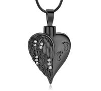 RVHAOODI Pieds Love Heart Urn Collier For Ashes For Women Cremation Bijoux Ange Angel Urn Verket Collier Black