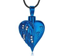 RVHAOODI Pieds Love Heart Urn Collier For Ashes For Women Cremation Bijoux Ange Angel Urn Verket Collier Blue