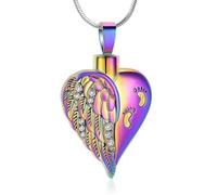 RVHAOODI Pieds Love Heart Urn Collier For Ashes For Women Cremation Bijoux Angel Aile Urne Collier Collier Color