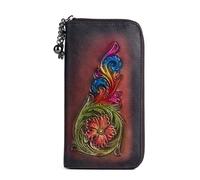 RVHAOODI Portefeuilles en Cuir véritable pour Femmes, Longue Pochette Vintage en gaufrage, Porte-Cartes Fait à la Main (Couleur : B)