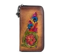 RVHAOODI Portefeuilles en Cuir véritable pour Femmes, Longue Pochette Vintage en gaufrage, Porte-Cartes Fait à la Main (Couleur : B)