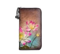 RVHAOODI Portefeuilles en Cuir véritable pour Femmes, Sac à Main d'embrayage en Relief de Lotus de Mode Organisateur de Porte-Carte Long Fait à la Main (Couleur : B)