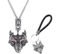 RVHAOODI Pour les hommes, viking celtic wolf head for, nordic en acier inoxydable symbole odin valknut rune amulette, rétro viking fenrir wolf head the key chaîne boucle cadeau
