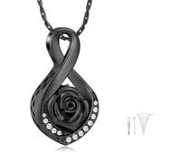 RVHAOODI Rose Crémation Urn Collier en acier inoxydable Small Urns Pendant pour cendres Savouanée Femmes Bijoux commémoratif Personnalisez-noir