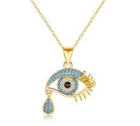 RVHAOODI Solide sur 925 Evil Eye Eye Pendant Collier For Women, Blue Blue Evil Eye Tear Drop Choker Collier, Fashion Christmas Jewelry Cadeau pour elle