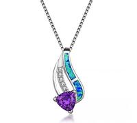 RVHAOODI Triangle violet Zircon Pendant Blanc Blue Opal pour femmes Bijoux de mariage 925 Collier en pierre de naissance fait en Chine