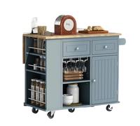 RVIFY Chariot de Rangement à roulettes Chariots de Cuisine sur Roues avec Rangement, abattant, Prise de Courant, tiroir, comptoir d'armoire, Dessus en Bois d'hévéa Chariots de Service(Gray)