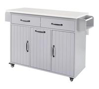RVIFY Chariot de Rangement à roulettes Îlot de Cuisine avec Armoire de Rangement à abattant et Poubelle, Organisateur de Chariot de Cuisine avec tiroir Chariots de Service(Gray)