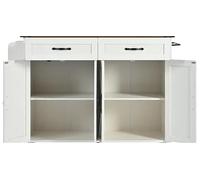 RVIFY Chariot de Rangement à roulettes Îlot de Cuisine sur roulettes de 53,5 Pouces avec Prise de Courant, abattant, Armoire de Rangement à ossature en Bois de Ferme Chariots de Service(White)