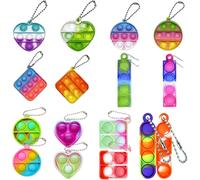 RVKAL-16 Pcs Mini Pop Push It Fidget Jouet Porte Clés,Coloré Silicone Squeeze Pop Bubble Fidget Bulk Jouets Sensoriels,Porte Clés Enfants Nouveau Populaire,Jouets Sensoriels Pour Filles Et Garçons
