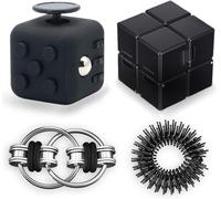 RVKAL-4Pcs Fidget Toy Anti Stress Jouet,Cube Anti Stress Jouet Infinity Cube Jeu De Chaîne Flippy Bague De Massage Des Doigts,Soulage Le Stress Réducteur,Parfait Pour Add Tdah (Noir)