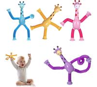 RVKAL-4Pcs Jouets Sensoriels De Jouet De Girafe,Jouet Girafe Télescopique Avec Ventouse,Éducatif Amusant De Soulagement Du Stress