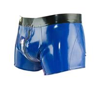 RVLAUGOAA Homme Shorts en Latex Bleu Fermeture à glissière Culottes en Latex Caleçons en Latex Boxers en Latex sous-vêtements en Latex (M)