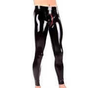 RVLAUGOAA Leggings en Latex pour Hommes,Noir Pantalon en Latex Sexy Caoutchouc Pantalons Zip Rouge Effet mouillé (M)