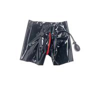 RVLAUGOAA Shorts en Latex Hommes Noir Culottes en Latex Caleçons en Latex Fermeture à glissière Boxers en Latex sous-vêtements en Latex avec Bouchon Gonflable (L)