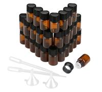 RVLZKCPG 30 Pcs Amber Flacon Verre, 2ml Flacon Huile Essentielle Vide, Mini Bouteille Verre avec 2 Mini Entonnoirs 2 X 1ml Burette pour Huile Essentielle, Parfum, Massage