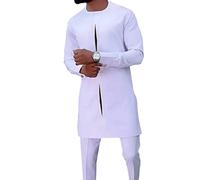 RVOLN Hommes Ensemble 2 Pièces Africain Dashiki Chemises et Pantalons Ensemble Manches Longues Costume Traditionnel Vêtements Slim Fit Décontracté Veste (Color : Light Grey, Size : M)