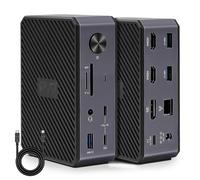 RVP+ Station d'accueil USB C, 3 moniteurs, 14 en 1, 10 Gbps USB-C, 5 Gbps, USB 3.0, charge pour ordinateur portable 85W, PD 18 W, triple écran, double moniteur 4K HDMI et DisplayPort, Gigabit Ethernet