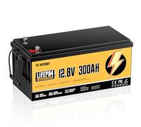 Rvpozwer 12V 300ah Batterie Lifepo4, BMS 200A Intégré, Batterie Lithium 3840Wh, 18 000 Cycles Profonds, Protection Contre les Basses Températures, Pour éNergie Domestique, Camping-Car, Hors RéSeau