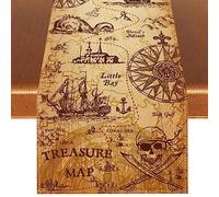 Rvsticty Chemin de table en lin pour fête de pirate Indiana Jones - Décoration de fête au trésor de pirate - Décorations et fournitures pour fête à la maison - 33 x 183 cm