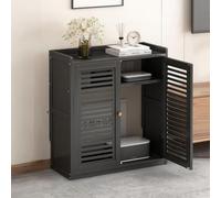 RVUEM Armoire de Rangement pour Routeur WiFi en Bambou avec Étagères Réglables, Boîte Dissimulation pour Routeur WiFi en Bambou - Armoire Autoportante 2 Portes pour Chambre Salon,Noir,59 * 25 * 67cm