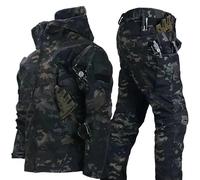 RVUEM Black Camo,XL, 2025 Nouvelles Combinaisons Militaires à Coque Souple, Combinaisons Ski à Capuche Chaudes d'hiver pour Hommes, Ensemble Veste Et Pantalon Tactiques, pour Sports Plein Air