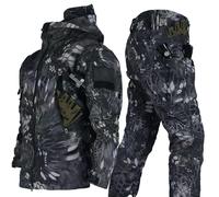 RVUEM Black Pattern,L, 2025 Nouvelles Combinaisons Militaires à Coque Souple, Combinaisons Ski à Capuche Chaudes d'hiver pour Hommes, Ensemble Veste Et Pantalon Tactiques, pour Sports Plein Air