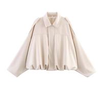 RVUEM Blouson Aviateur en Simili-Daim pour Femme, Manteau Aviateur Court DéContracté à Revers, Manches Longues Oversize, Blousons De Moto, VêTements D'ExtéRieur 2025,Beige,L