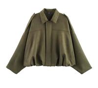 RVUEM Blouson Aviateur en Simili-Daim pour Femme, Manteau Aviateur Court DéContracté à Revers, Manches Longues Oversize, Blousons De Moto, VêTements D'ExtéRieur 2025,Army Green,L