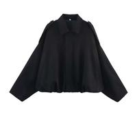 RVUEM Blouson Aviateur en Simili-Daim pour Femme, Manteau Aviateur Court DéContracté à Revers, Manches Longues Oversize, Blousons De Moto, VêTements D'ExtéRieur 2025,Noir,M