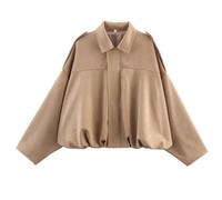 RVUEM Blouson Aviateur en Simili-Daim pour Femme, Manteaux Aviateur Oversize, VêTements D'ExtéRieur Streetwear Revers Et Fermeture éClair pour Moto d'automne, Veste Manches Longues,Kaki,L